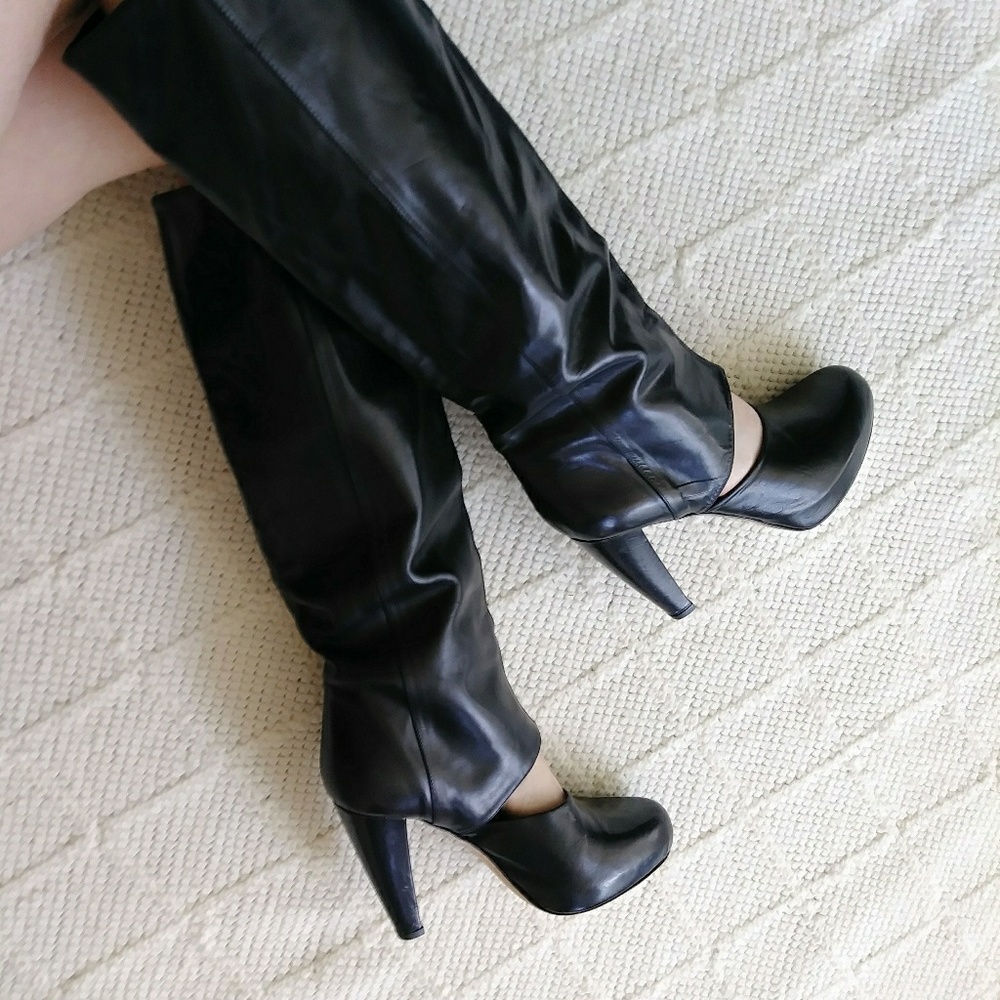 Loeffler Randall Black Leather Tall Boots - Picture 2 of 8